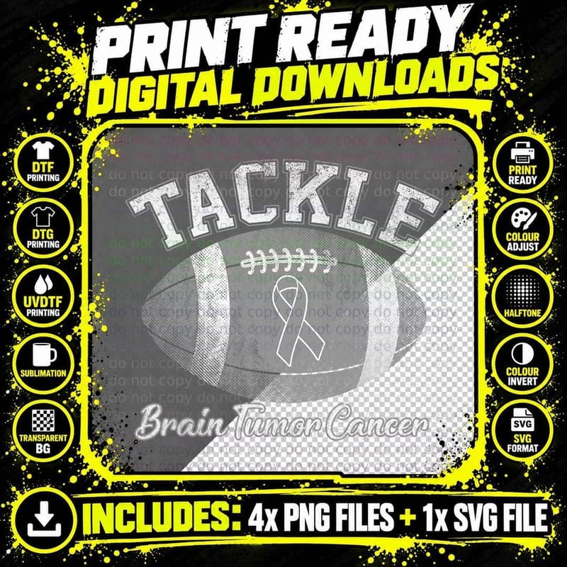 Tackle Brain Cancer Tumor Awareness Football Lovers Png SVG Digital Bundle