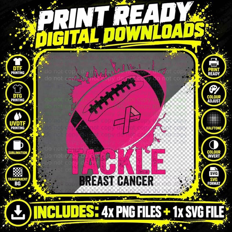 Tackle Breast Cancer Awareness Football Breast Cancer Png SVG Digital Bundle