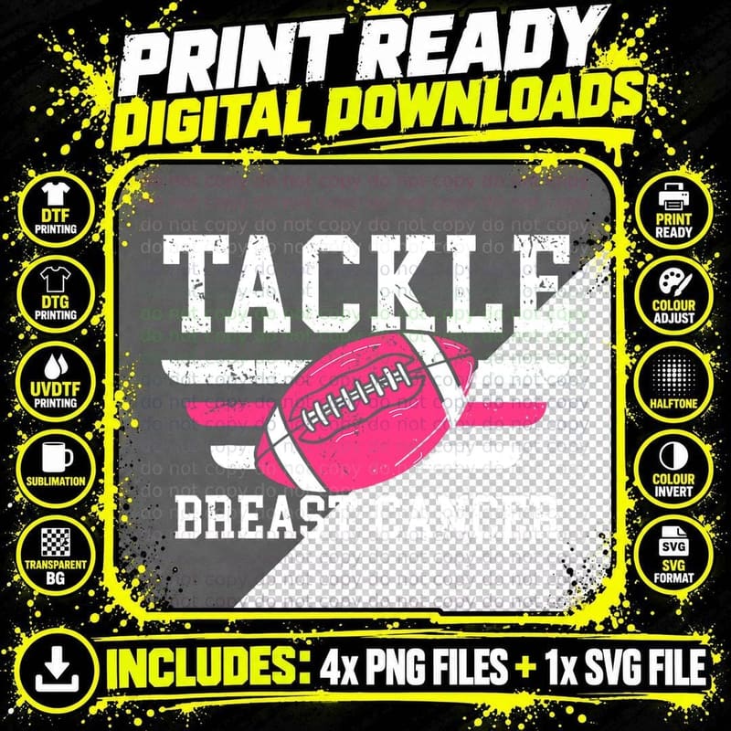 Tackle Breast Cancer Awareness Football Pink Ribbon Png SVG Digital Bundle