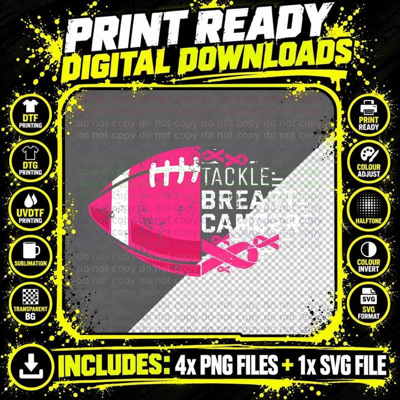 Tackle Breast Cancer Awareness Support Football Pink Png SVG Digital Bundle