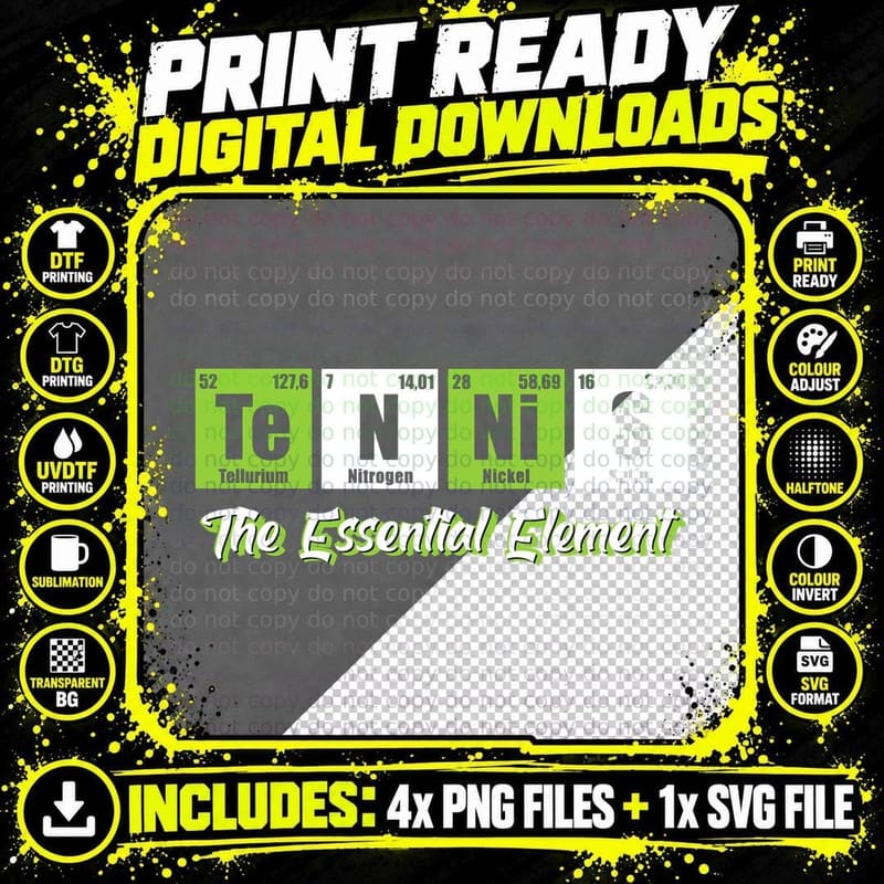 Tennis - the Essential Element Funny Love Tennis Png SVG Digital Bundle