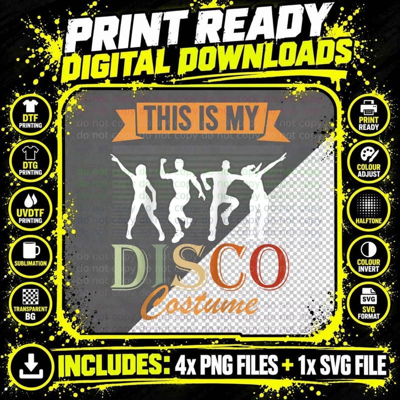 This Is My Disco Costume 1970s Outfit 70's Style Design Png SVG Digital Bundle