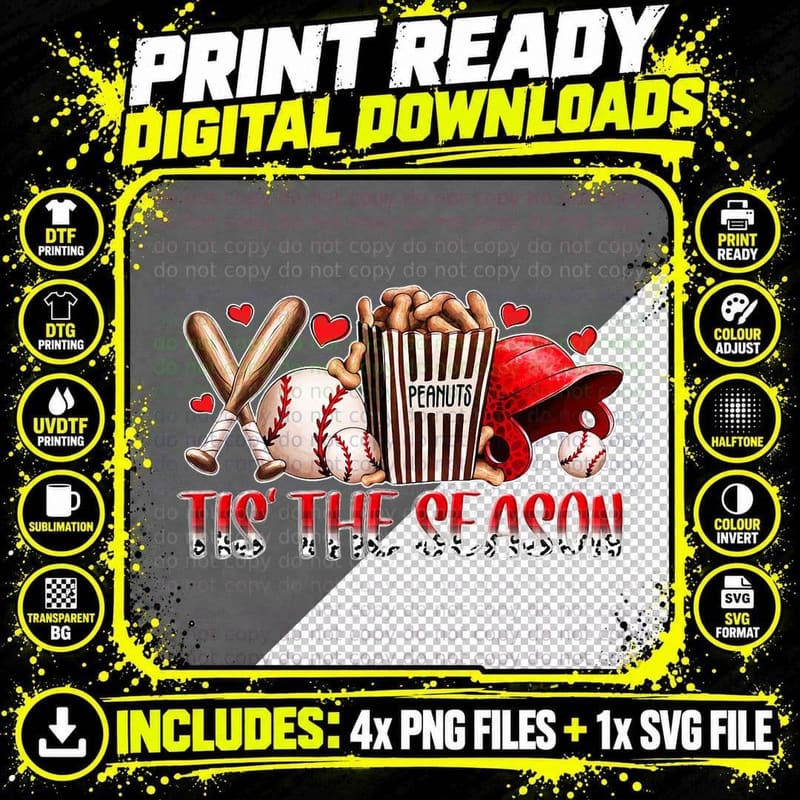 Tis Season Baseball Lover Baseball Mom Game Day T-Shirt Png SVG Digital Bundle