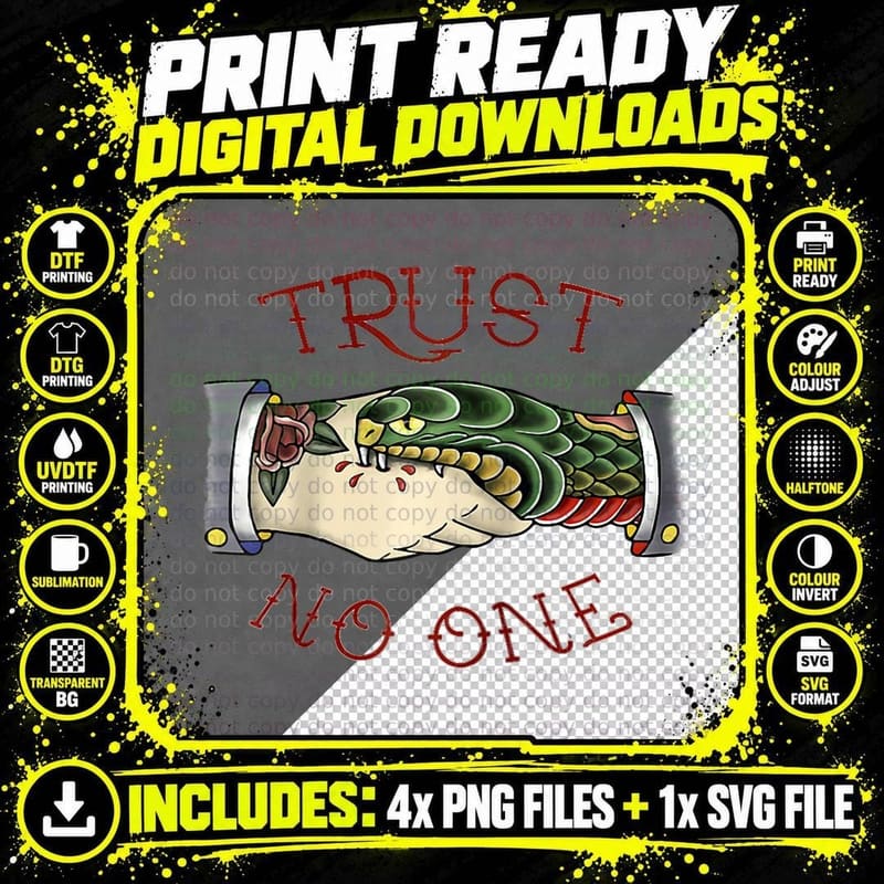 Trust No One - American Traditional Tattoo Art T-Shirt Png SVG Digital Bundle