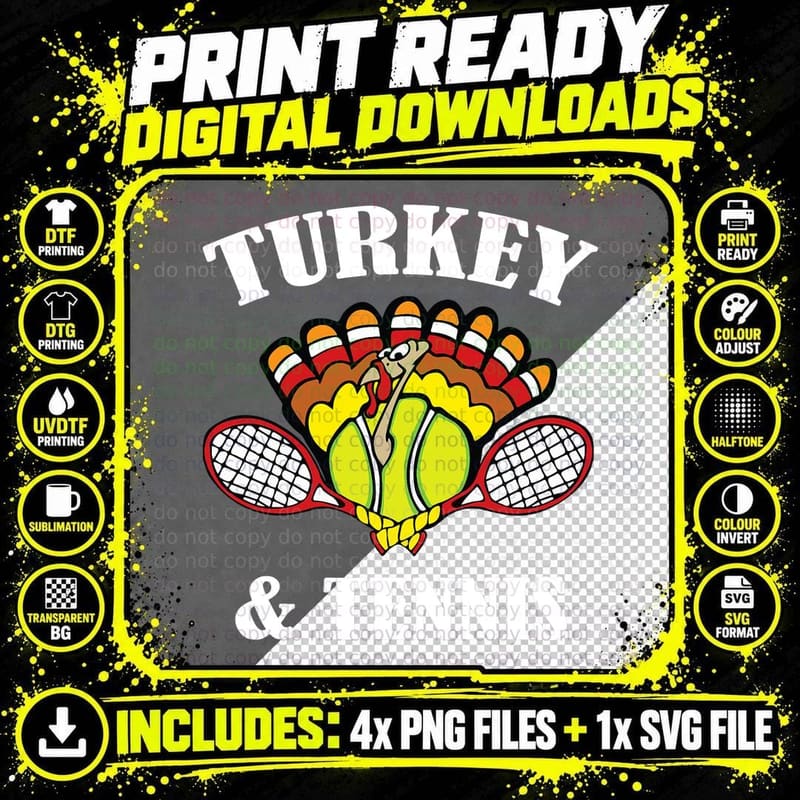 Turkey Tennis Running Playing Tshirt Turkey & Tennis Png SVG Digital Bundle