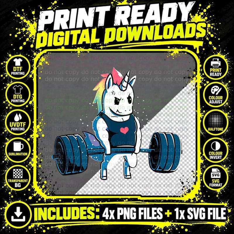 Unicorn Powerlifting Weightlifting Deadlifting Gym Png SVG Digital Bundle