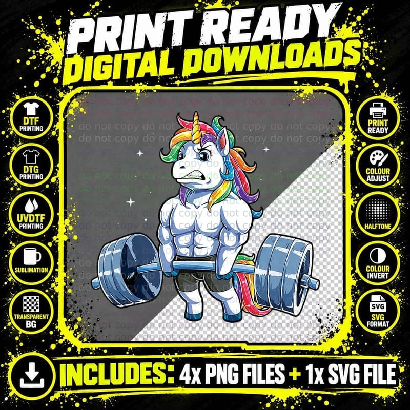 Unicorn Weightlifting Women Deadlift Fitness Gym Workout Png SVG Digital Bundle