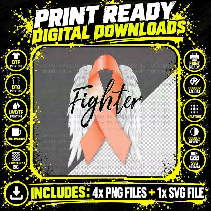 Uterine Cancer Fighter Peach Ribbon Angel Wings Survivor Png SVG Digital Bundle