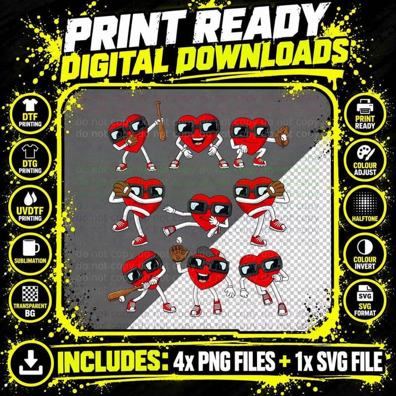Valentines Day Heart Baseball Hitter Pitcher Funny Boys Png SVG Digital Bundle