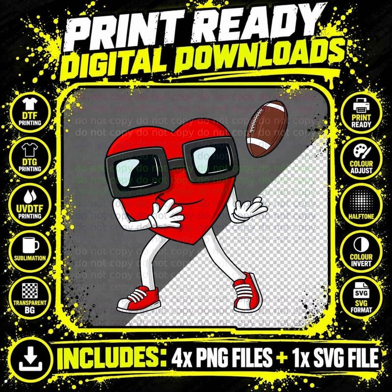 Valentines Day Heart Football Receiver Tight End Boys Png SVG Digital Bundle
