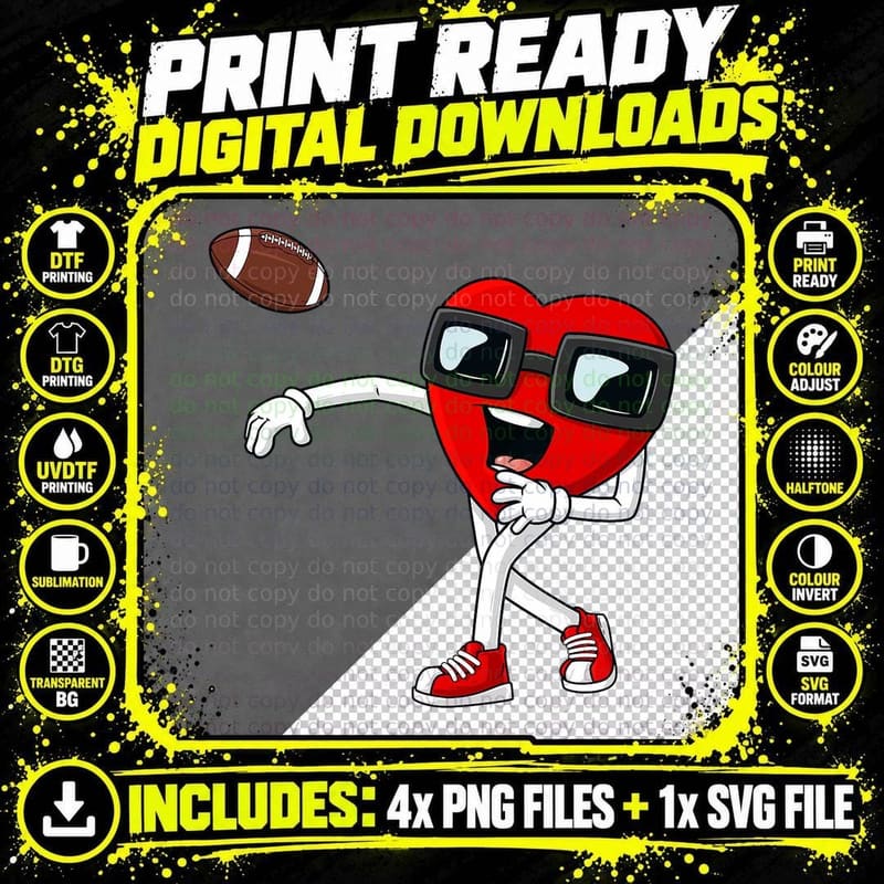 Valentines Day Heart Quarterback Football Boys Kidsns Png SVG Digital Bundle