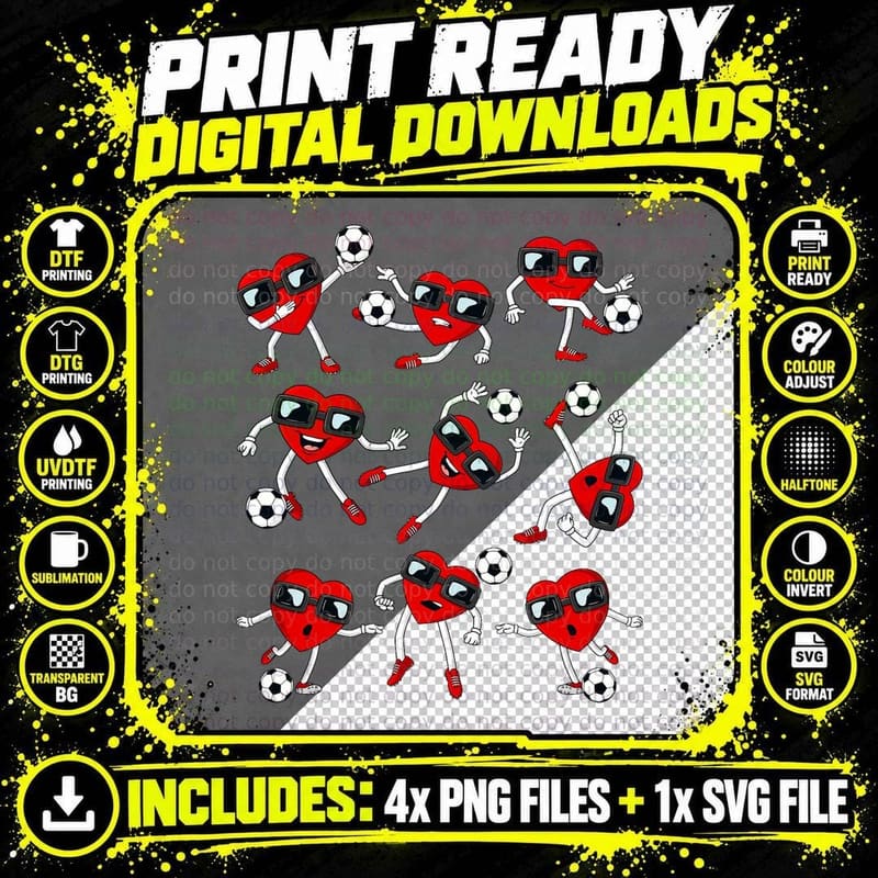 Valentines Day Heart Soccer Player Funny Boys Girls Kids Png SVG Digital Bundle