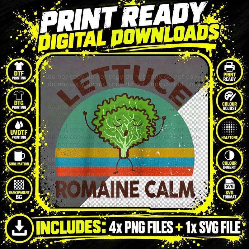 Vegan Lettuce Romaine Calm Men Women Gift Funny Png SVG Digital Bundle