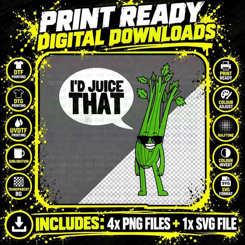 Vegan Vegetarian Veggie Organic Celery Juice Png SVG Digital Bundle
