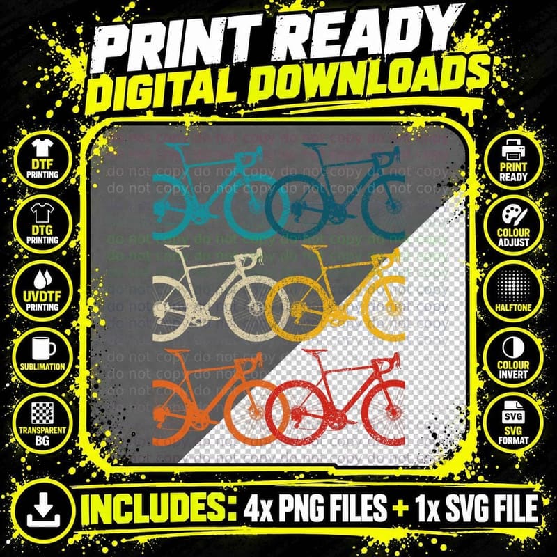 Vintage Bike Cycling Road Bike Racing Bicycle Cyclist Png SVG Digital Bundle