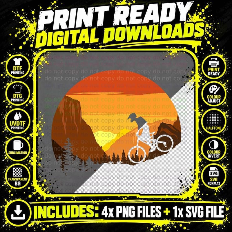 Vintage Downhill Retro Biking Cycling Mountain Bike MTB Png SVG Digital Bundle
