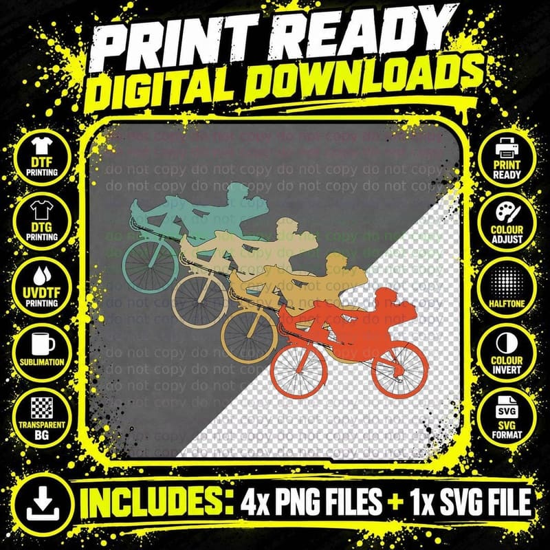 Vintage Retro Style Recumbent Bicycle Bike Cycling Png SVG Digital Bundle