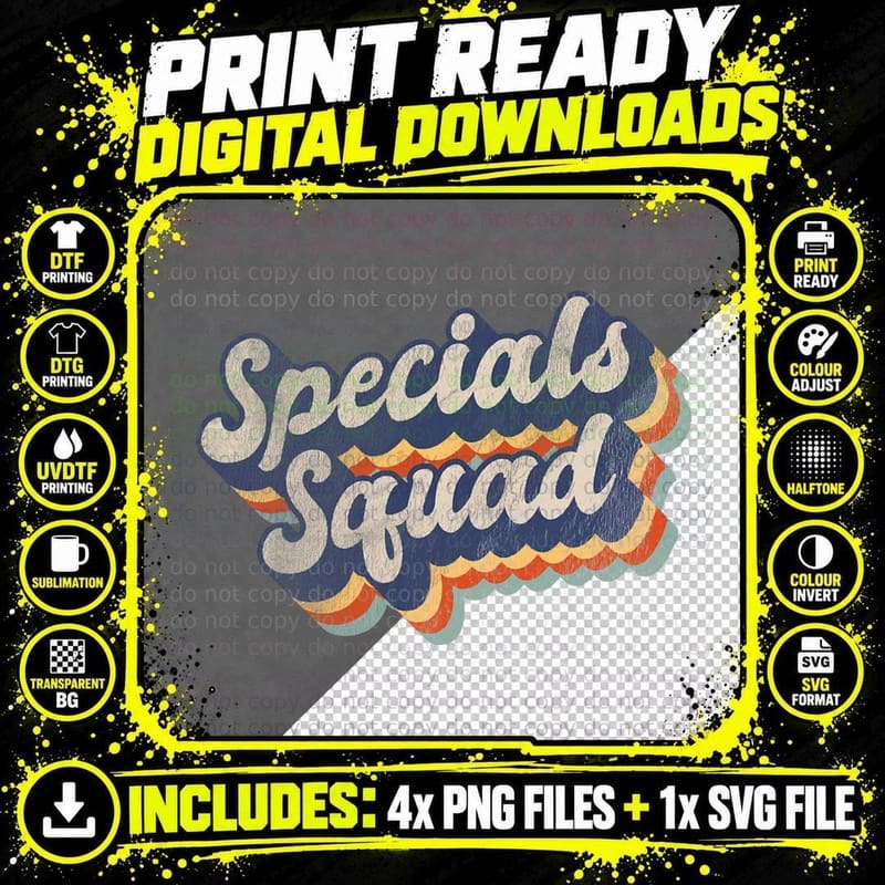 Vintage Specials Squad Art Music PE Tech Gym Teacher Png SVG Digital Bundle