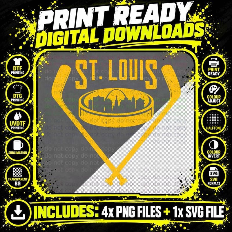 Vintage St. Louis Missouri Skyline Style Hockey Retro Png SVG Digital Bundle