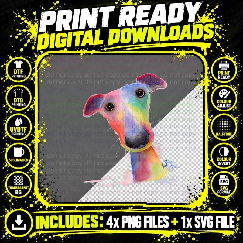 Whippet, Greyhound Nosey Dog ' Hank ' Png SVG Digital Bundle