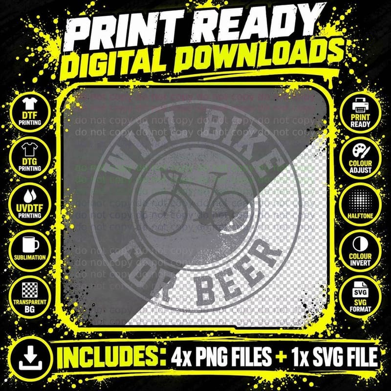 Will Bike for Beer - Cycling Road Bike Funny Cyclist Png SVG Digital Bundle