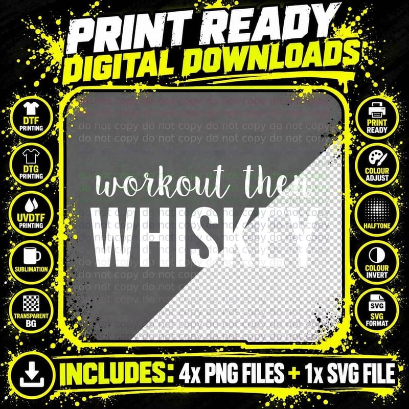 Workout Then Whiskey Funny Gym Running T-Shirt Png SVG Digital Bundle