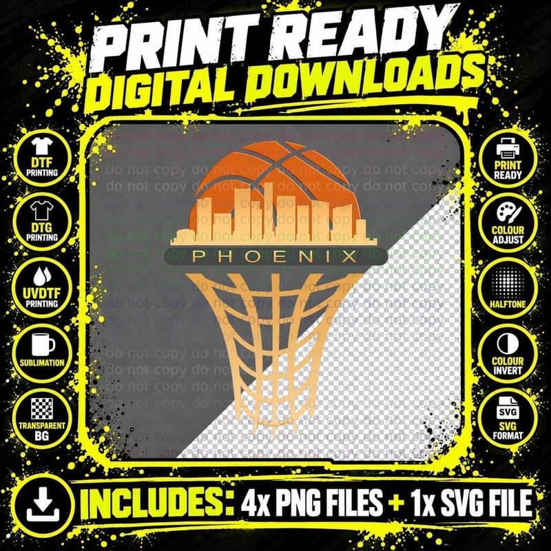 Basketball Design Phoenix City Skyline - Basketball Fans Png SVG Digital Bundle