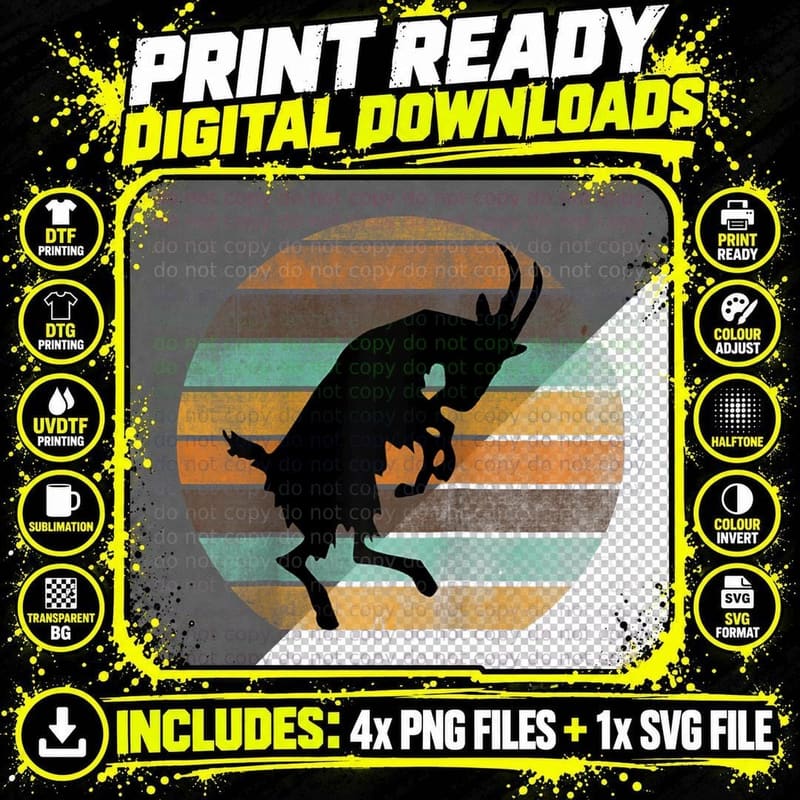 Billy Strings Goat Silhouette Retro Sunset Png SVG Digital Bundle