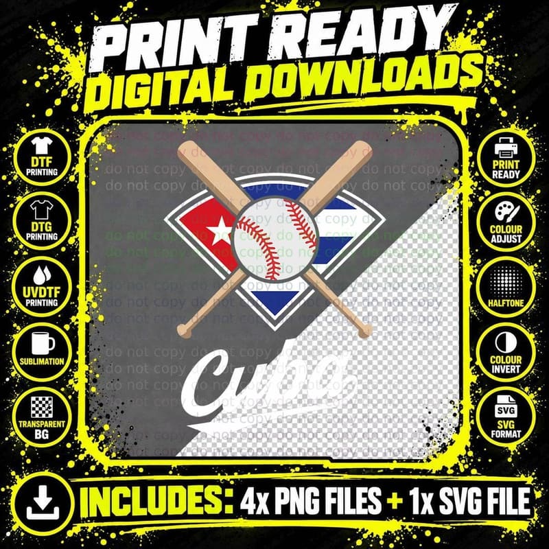 Cuba Baseball Team T Cuban Flag Patriotic Beisbol T-Shirt Png SVG Digital Bundle