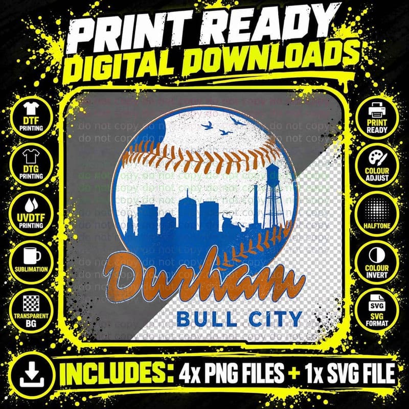 Durham Baseball Skyline Bull City North Carolina T-Shirt Png SVG Digital Bundle