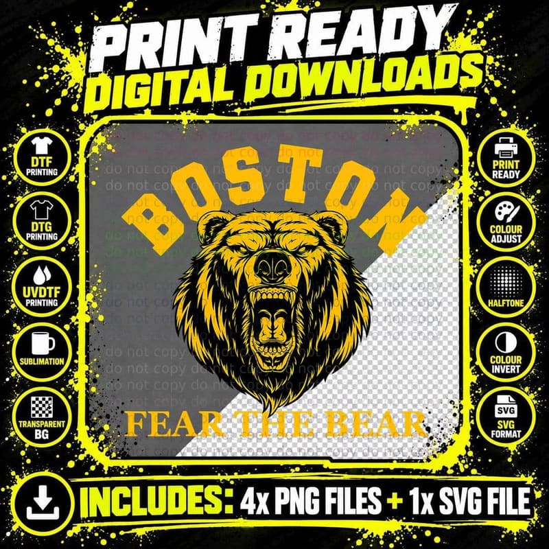 Fear the Bear Boston Hockey, Sports Fan T-Shirt Png SVG Digital Bundle