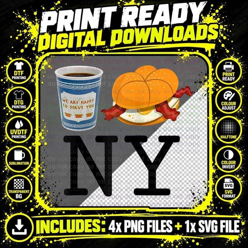 I Love NY New York Bacon Egg and Cheese and Coffee Png SVG Digital Bundle