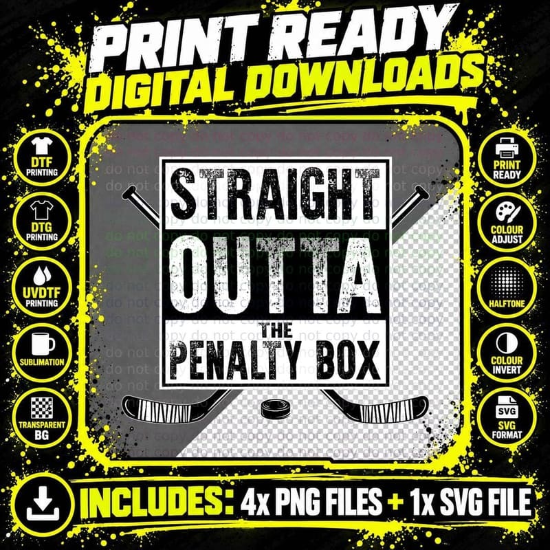 Ice Hockey Player Gift Straight Outta the Penalty Box Png SVG Digital Bundle