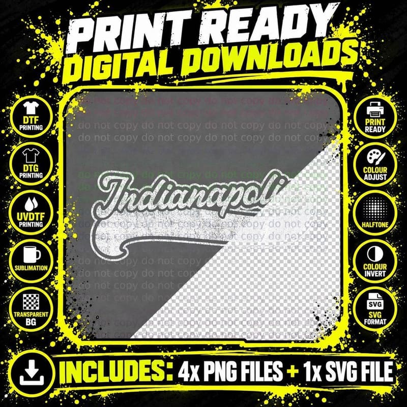 Indianapolis Indiana IN Shirt Retro Baseball Style Png SVG Digital Bundle