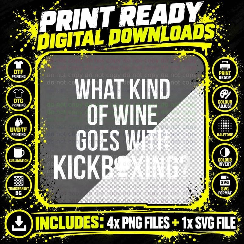Kickboxing Wine Boxing Workout T-Shirt Png SVG Digital Bundle