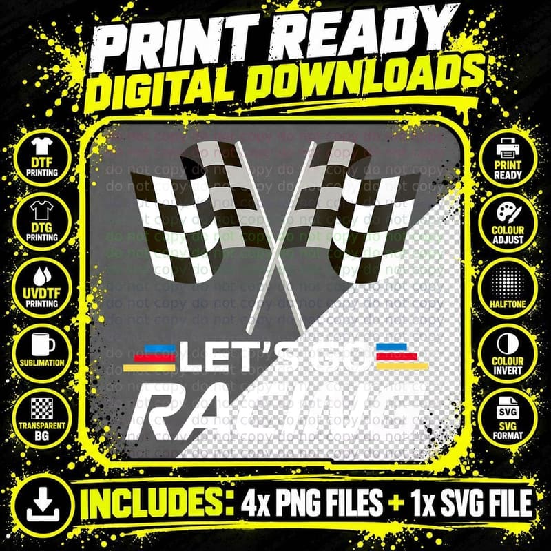 Let's Go Racing Formula Racing Fan Circuits Sport Png SVG Digital Bundle
