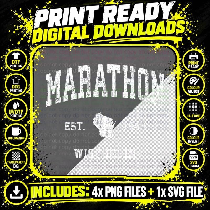 Marathon Wisconsin WI Vintage Athletic Black Sports Png SVG Digital Bundle
