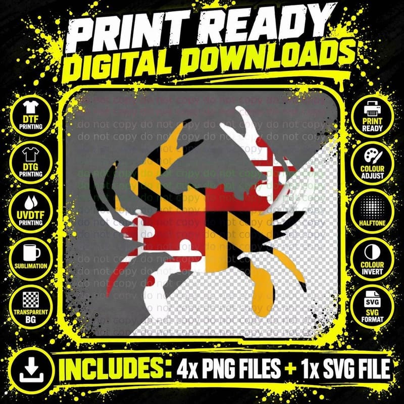 Maryland Crab Flag, Sports Fan T-Shirt Png SVG Digital Bundle