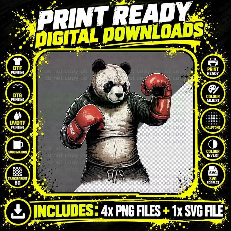 Panda Boxing Panda Boxer Workout Fitness Panda Lover Png SVG Digital Bundle