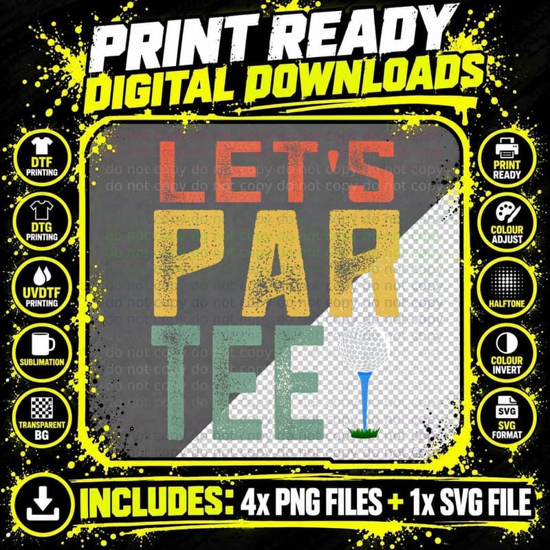 Partee Par Let's Funny Golf Pun Retro Let's Partee Png SVG Digital Bundle