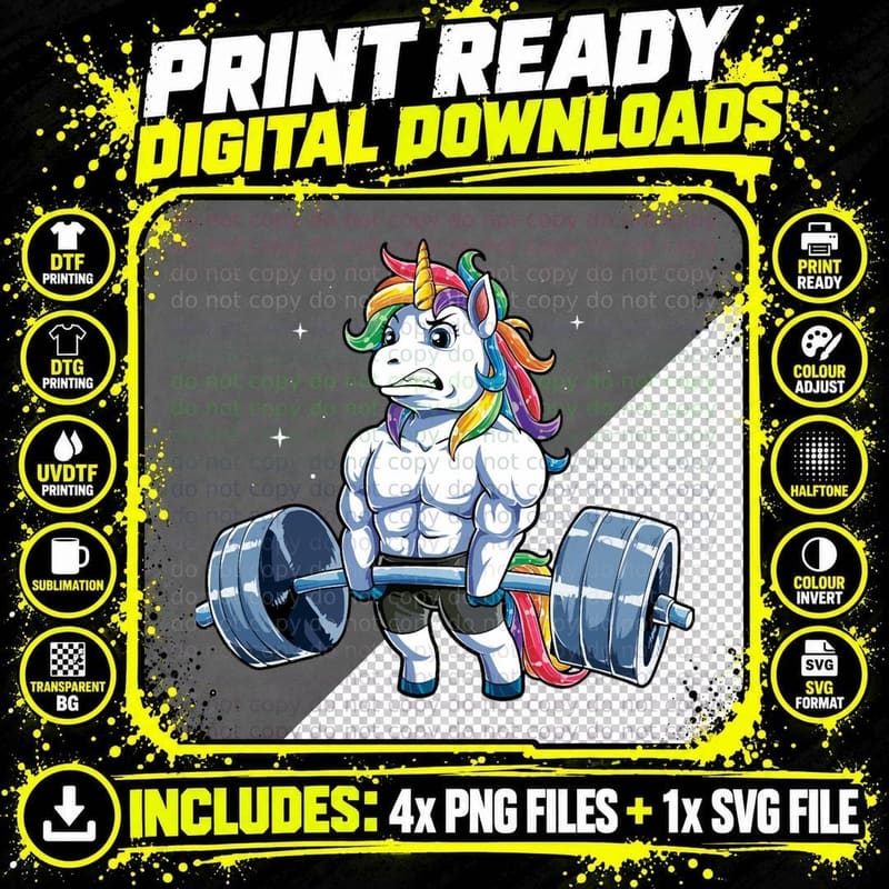 Unicorn Weightlifting T Fitness Gym Deadlift Rainbow Png SVG Digital Bundle