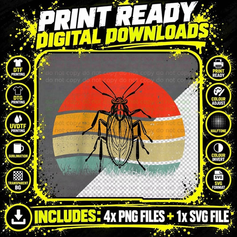 Vintage Retro Cockroach Insect Cockroach Roach Png SVG Digital Bundle