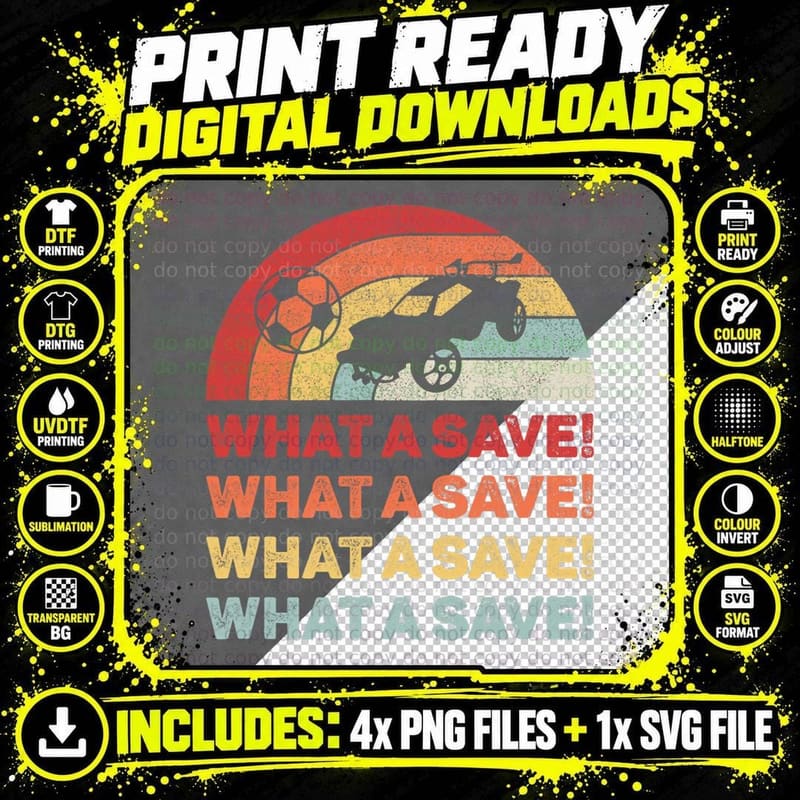 Vintage Retro What a Save Rocket Soccer Car League Png SVG Digital Bundle