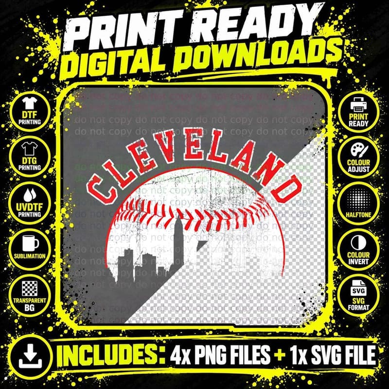 Vintage Skyline Cleveland Baseball T-Shirt Png SVG Digital Bundle