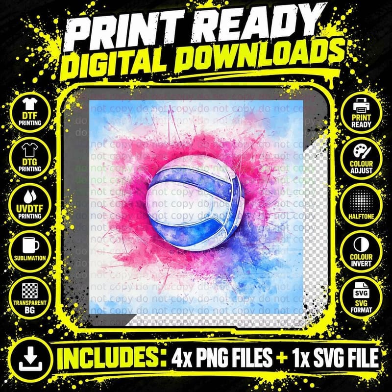 Abstract Volleyball Splash Art Volleyball T-Shirt Png SVG Digital Bundle