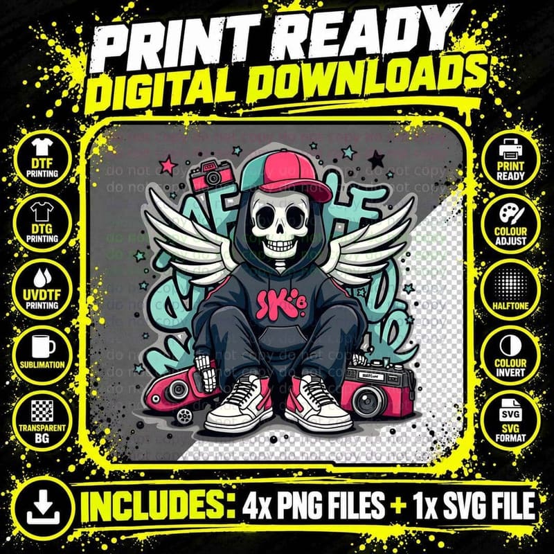 Aesthetic Skateboard Graffiti Graphic Png SVG Digital Bundle