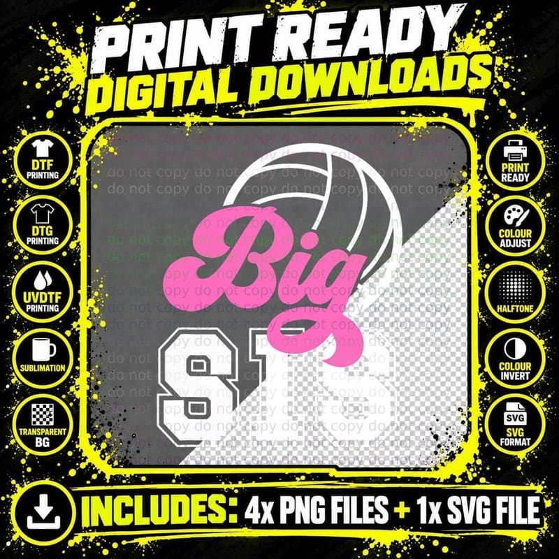 Big Sis Volleyball Sister Volleyball Player's Sister Png SVG Digital Bundle
