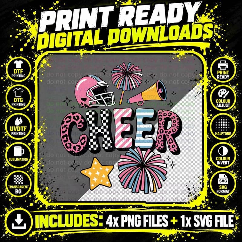 Cheer T-Shirt, Cheerleading Accessories on Gray Graphic Png SVG Digital Bundle