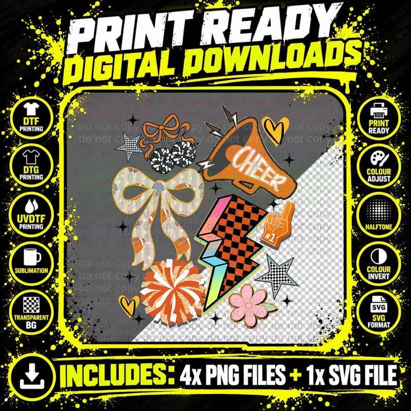 Cheer T-Shirt, Cheerleading-Themed Stickers Graphic Tee Png SVG Digital Bundle