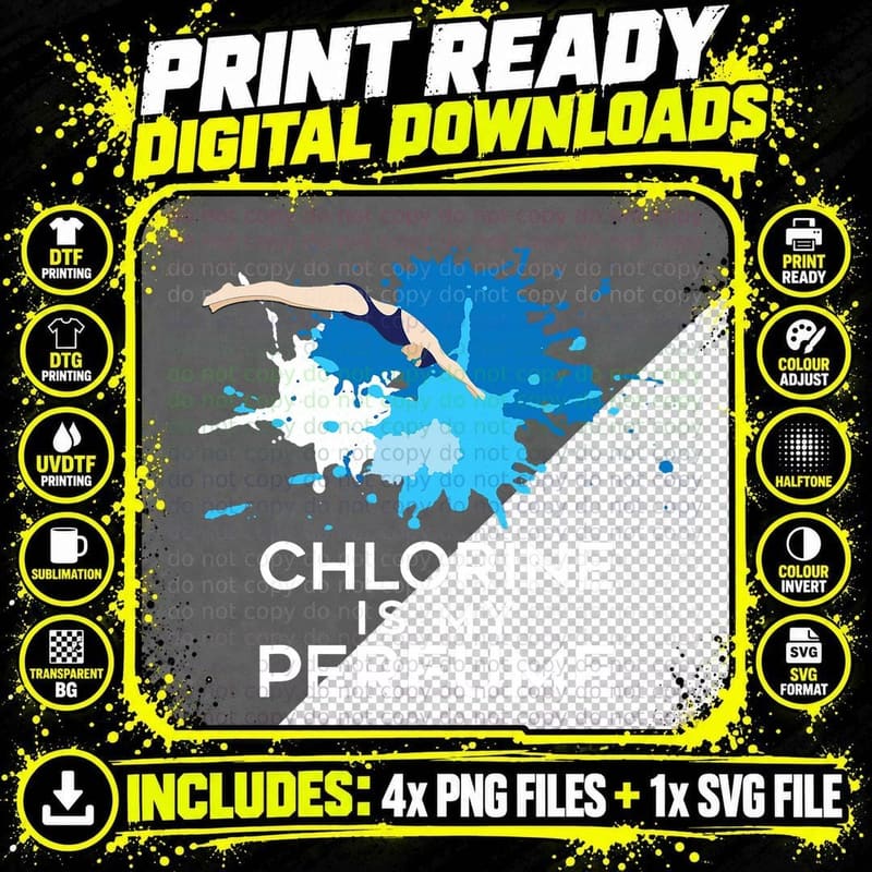 Chlorine Is My Perfume - Swimming & Swimmer, Swim Team Png SVG Digital Bundle